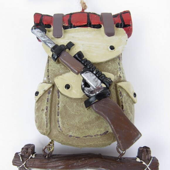 Gone Hunting Backpack Ornament Resin Christmas Red & Black Plaid Blanket - Picture 8 of 12